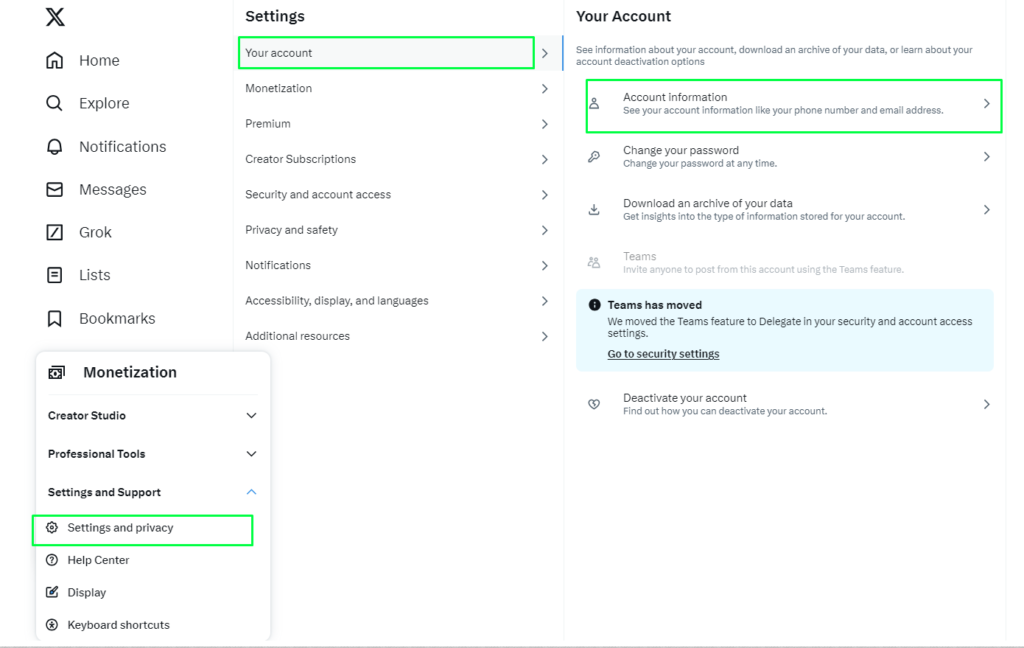 Log in to your Twitter account and go to “Settings and Privacy” > “Account Information” from the left-hand menu