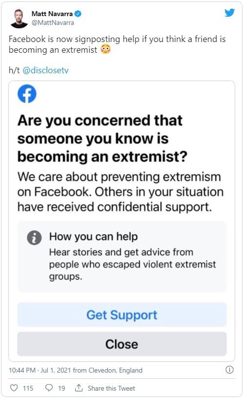 Facebook Warns Users of Extremist Content