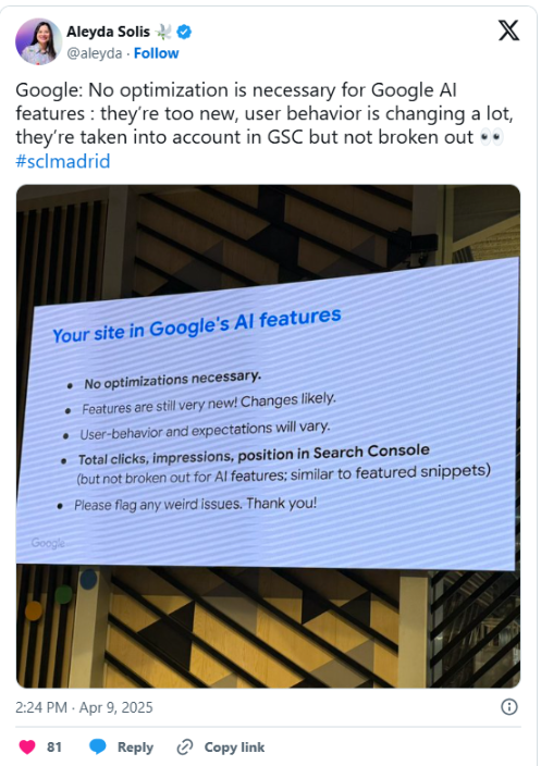 No Extra SEO Needed for AI Search—Stick to What Already Works