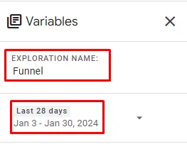 funnel variable exploration date and name
