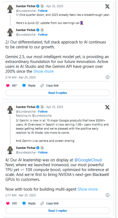 Here’s Sundar Pichai’s take on it via Twitter (Now X)