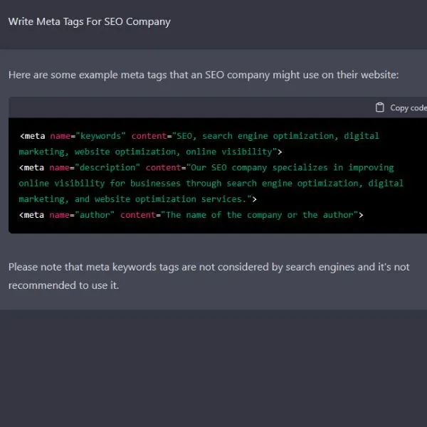 Write Meta Tags with Chatgpt